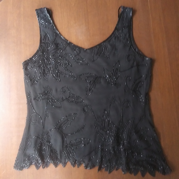 Vintage JKARA New York Beaded Asymmetrical Tank, Black - Picture 5 of 14
